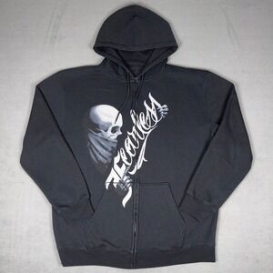 Fearless Skull Bandana Graphic Full Zip‎ Hoodie Black Tattoo Streetwear Mens L